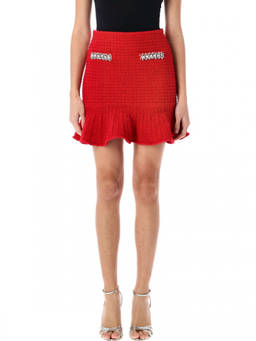 self-portrait - Red Grid-Knit Mini Skirt