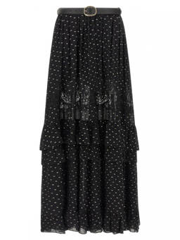 self-portrait - Black And Gold Chiffon Lace Maxi Skirt