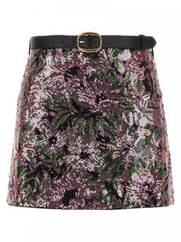 self-portrait - Pink Floral Sequin Mini Skirt