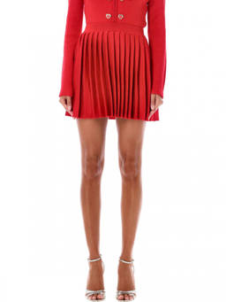 self-portrait - Red Pleated Knitted Mini Skirt