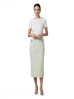 self-portrait - Green Embellished Midi Skirt