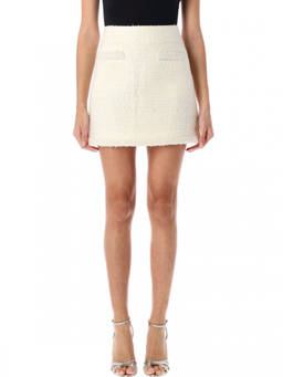 self-portrait - White Boucle Pearl-Trim Mini Skirt