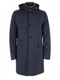 Moorer - Navy Blue Hooded Trench Coat