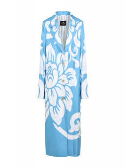 Etro - Light Blue Graphic-Print Silk Coat