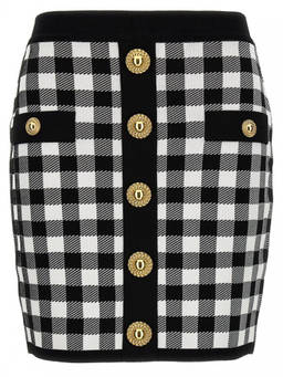 BALMAIN - Blackwhite Logo Button Skirt