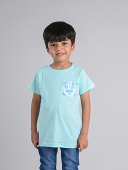 Tales & Stories - Baby Boy's Printed Aqua Blue Cotton Regular Fit T-shirt