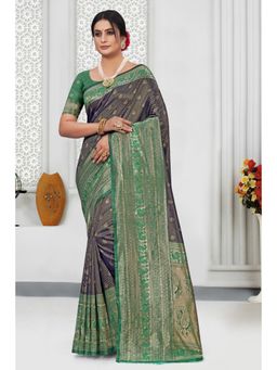 EXCLUSIVA - Navy Blue Banarasi Saree with Unstitched Blouse