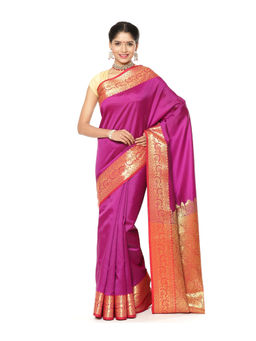 Banarasi Silk Works - Magenta Valkalam Katan Silk Anchal Saree with Unstitched Blouse