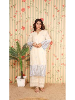 ALLUREARMOIRE - Beige Blue Kurta with Palazzo