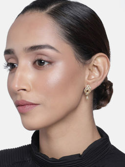 Estele - Gold Plated CZ Mishaped Leaf Drop Earrings for Women