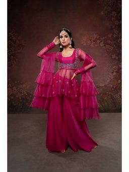 THE AARYA - Pink Organza Embroidered Gharara (Set of 3)