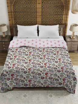 Rajasthan Decor - Multi Color Floral Printed 120 GSM Reversible Cotton Double Bed AC Dohar (Queen)