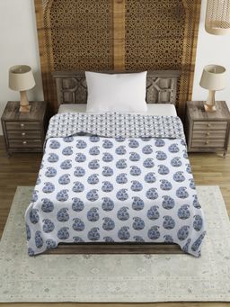 Rajasthan Decor - White and Blue Paisley Printed 120 GSM Reversible Cotton Single Bed AC Dohar (Single)