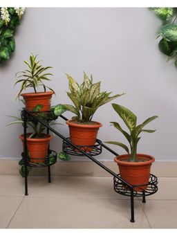 Homesake - Plant Stand Metal 4 Tier Rack Ladder Black