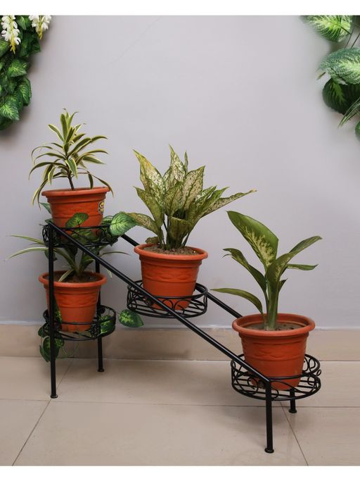 Homesake Plant Stand Metal 4 Tier Rack Ladder Black