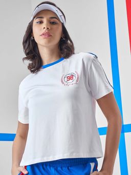 TOKYO TALKIES - Women White Round Neck Printed Oversized T-Shirt