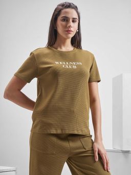 TOKYO TALKIES - Women Brown Printed Boxy T-Shirt