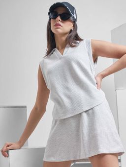 TOKYO TALKIES - Women Grey Drop Shoulder Oversized Polo T-Shirt