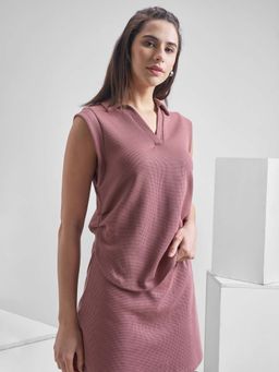 TOKYO TALKIES - Women Purple Drop Shoulder Oversized Polo T-Shirt