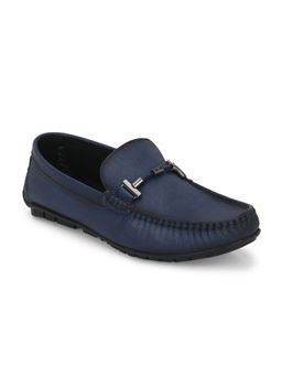 Hitz - Men's Blue Leather Slip-On Casual Loafer Shoes