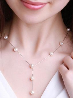 Jewels Galaxy - Silver Plated White Pearl Studded Multi-Piece Single-Strand Jewellery Set