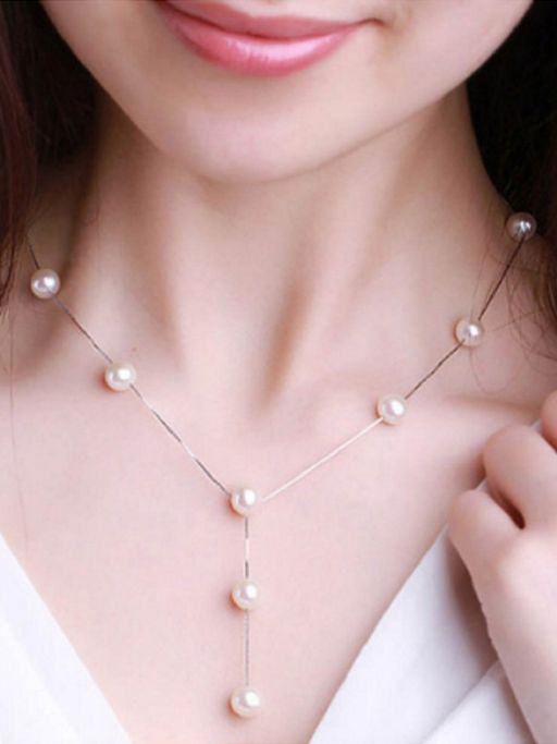Jewels Galaxy Silver Plated White Pearl Studded Multi-Piece Single-Strand Jewellery Set