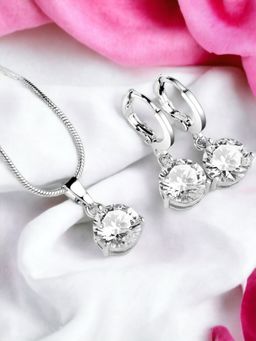 Jewels Galaxy - Silver Plated White CZ Stone-Studded Jewellery Set