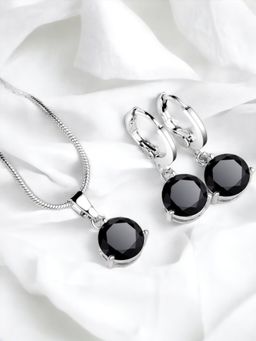 Jewels Galaxy - Silver Plated Black CZ Stone-Studded Jewellery Set
