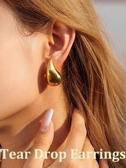 Jewels Galaxy - 18K Gold Plated Glossy Chunky Dome Drop Earrings