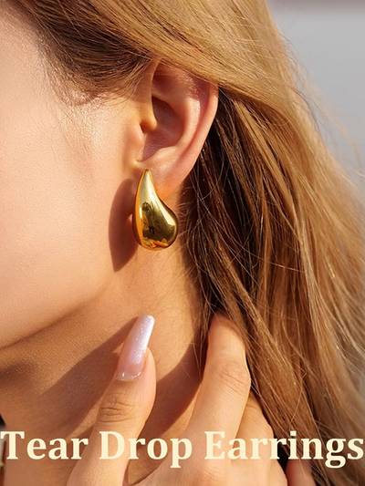 18K Gold Plated Glossy Chunky Dome Drop Earrings