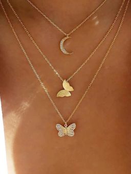 Jewels Galaxy - Gold-Toned Butterfly-Moon Layered Necklace