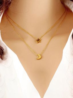Jewels Galaxy - Gold Plated Star-Moon Layered Necklace
