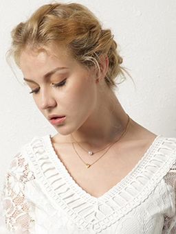 Jewels Galaxy - White Gold Plated Gold Toned Pearl with a Heart Layered Necklace