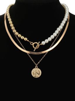 Jewels Galaxy - Gold Plated Coin Collection Pearl Studded Layered Necklace (Pack of 3)