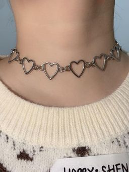 Jewels Galaxy - Silver Plated Hearts inspired Choker Necklace