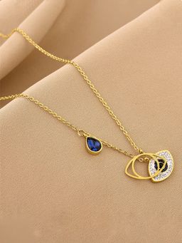 Jewels Galaxy - Stainless Steel Gold Plated American Diamond Studded Evil Eye Pendant Necklace