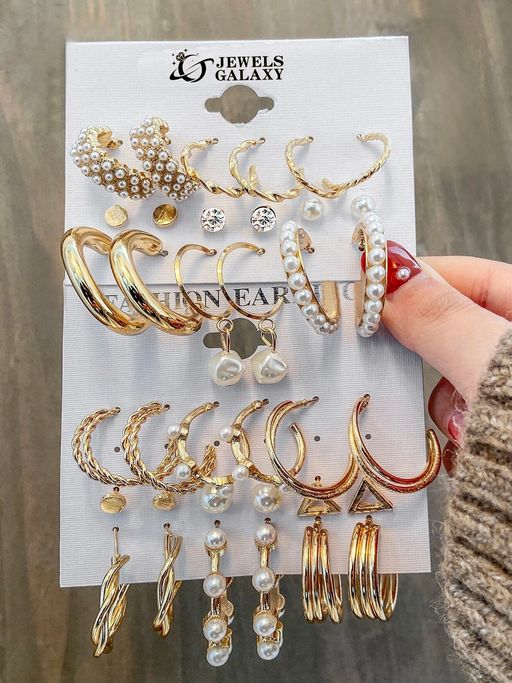 Jewels Galaxy Gold Plated Hoop Earrings (Pack of 18)