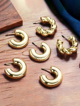 Jewels Galaxy - Gold Plated Gold Toned Half Hoop Earrings Combo (Pack of 3)