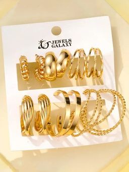 Jewels Galaxy - Gold Plated Contemporary Hoop Earrings (Pack of 6)