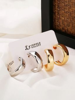 Jewels Galaxy - Gold & Silver Plated Contemporary Hoop Earrings (Pack of 2)