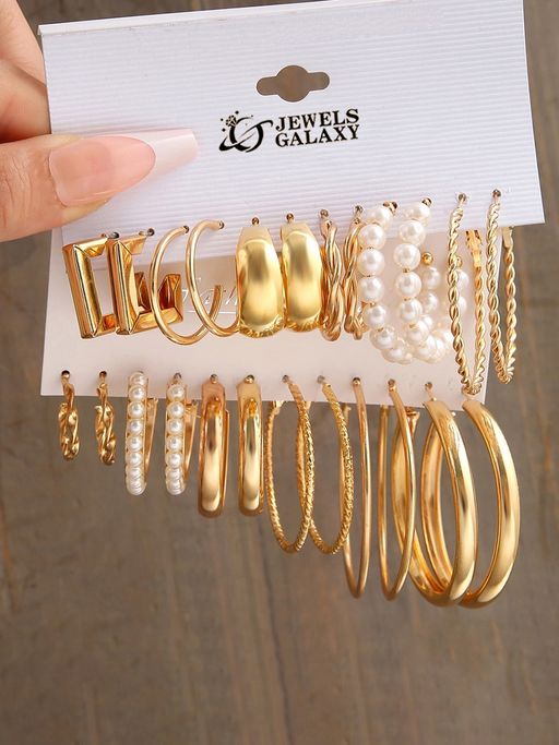 Jewels Galaxy Gold Plated Hoop Earrings (Pack of 12)