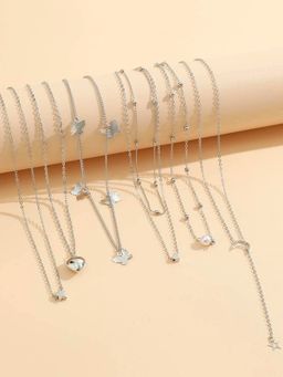 Jewels Galaxy - Silver Plated Layered Necklace (Pack of 6)