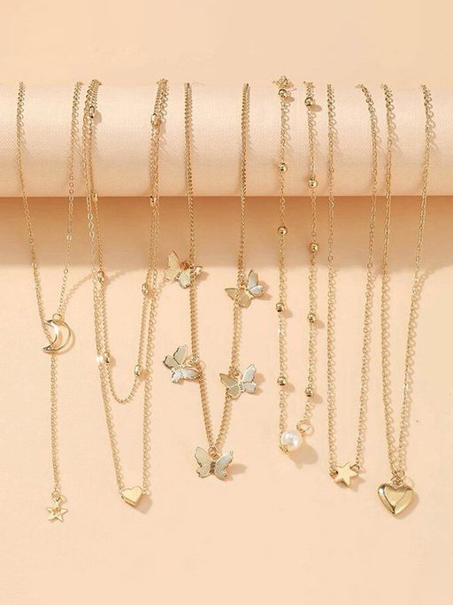 Jewels Galaxy Gold Plated Gold Toned Layered Necklace (Pack of 6)