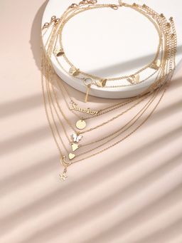 Jewels Galaxy - Gold-Plated Gold-Toned Layered Necklace (Pack of 8)