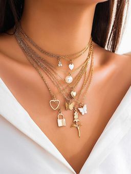 Jewels Galaxy - Gold-Plated Gold-Toned Layered Necklace (Pack of 9)