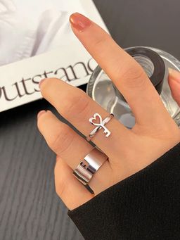 Jewels Galaxy - Silver-Plated Key-Themed Rings (Pack of 2)
