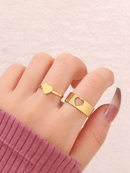 Jewels Galaxy - Gold-Plated Heart-Themed Rings (Pack of 2)
