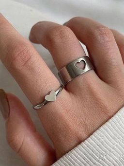 Jewels Galaxy - Silver-Plated Heart-Themed Rings (Pack of 2)