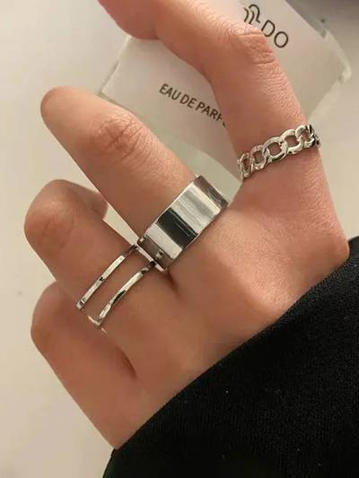 Women Silver Plated Stackable Rings (Pack of 3)