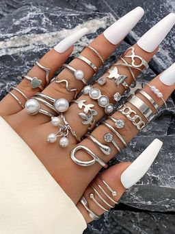 Jewels Galaxy - Silver Plated Stackable Rings (Pack of 22)